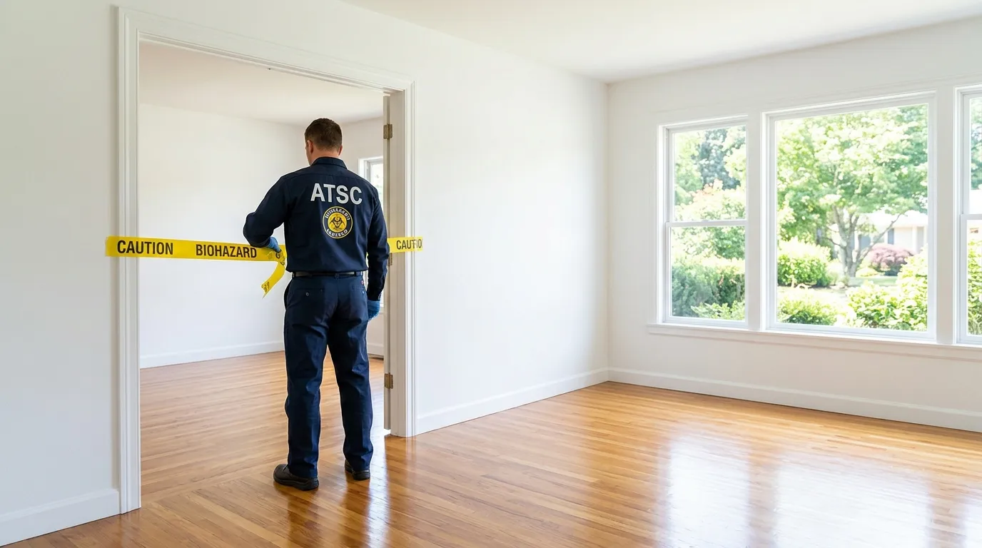 Certified biohazard cleanup crew performing Trauma Scene Cleanup in Old Tappan